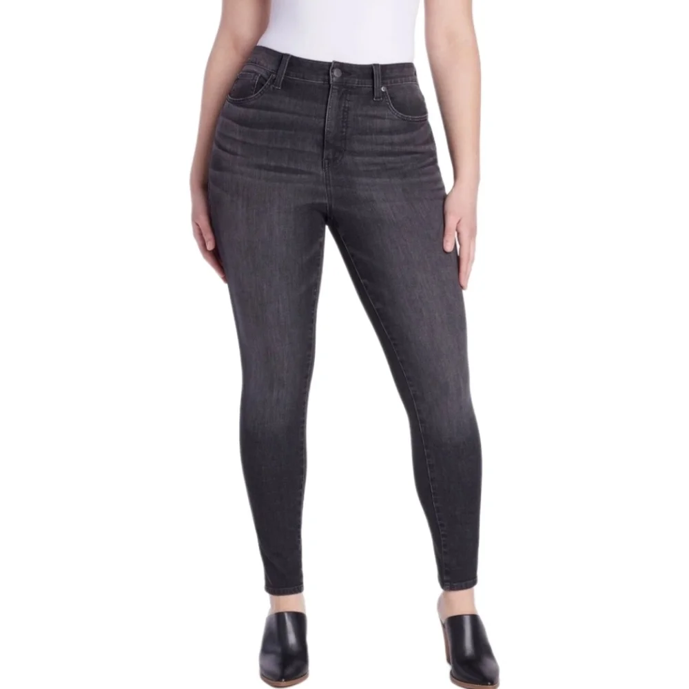 🔥Time&True High Rise Curvy Skinny Womens Charcoal Denim Jeans Size 4/28 - Picture 2 of 9
